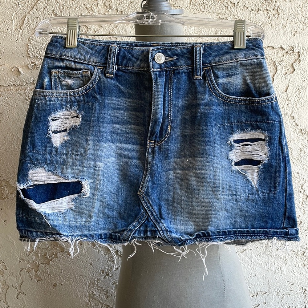 Hollister Denim Distressed Mini Skirt 1